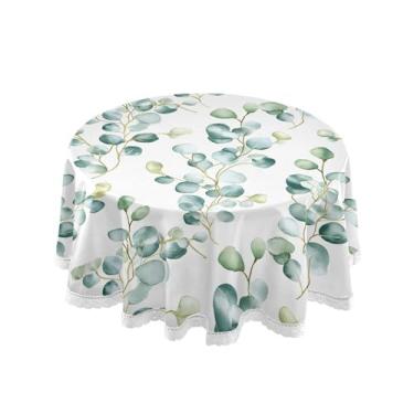 Imagem de SEHANY Toalha de mesa redonda com folhas verdes pastorais, 152 cm, tecido lavável sem rugas, toalha de mesa redonda com renda decorativa para restaurante, casamento, acampamento, festa Fiesta Cinco de