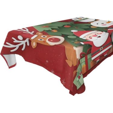 Imagem de Blueangle Toalha de mesa de boneco de neve de rena do Papai Noel – Toalha de mesa quadrada de poliéster impermeável e resistente a manchas para ambientes internos e externos, 137 x 137 cm (359)
