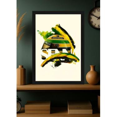 Imagem de Quadro Ayrton Senna Nacional com Vidro e Moldura Preta Tamanho:21cm x 