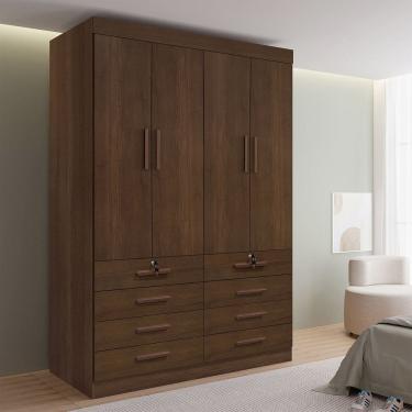 Imagem de Guarda-roupa Solteiro Mdf 4 Portas 8 Gavetas Marselha Plus Castanho