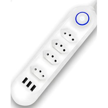 Imagem de Filtro de Linha Elétrico com Proteção de Surtos 4 Tomadas BR 3 USB Carregamento Rápido Cabo 1,9m Bivolt Botão Liga/Desliga Segurança para Eletrônicos Home Office Durável Alta Performance (Branco)