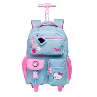 Imagem de Mochila Escolar de Rodas Hello Kitty Jeans Juvenil Meninas