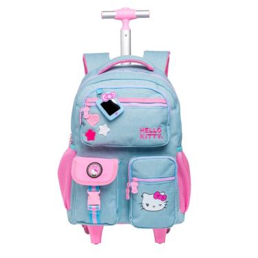 Imagem de Mochila Escolar de Rodas Hello Kitty Jeans Juvenil Meninas