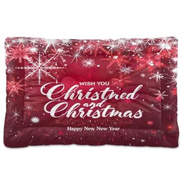 Imagem de SEHANY Cama de Natal com flocos de neve para cães e gatos com fundo antiderrapante, caixa de canil, colchão macio para animais de estimação, lavável para cães pequenos, médios e grandes, gatos, 91 x