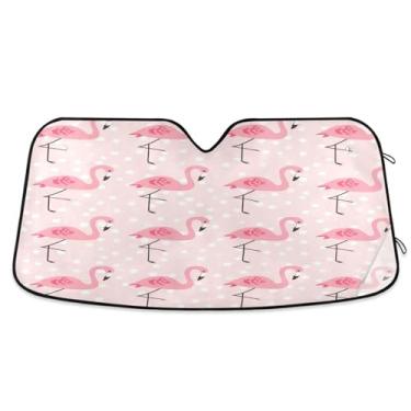 Imagem de ATTX Pára-brisas de carro flamingo com pontos brancos 144.8 cm x 80.0 cm escudo solar universal com proteção UV, persiana de janela frontal automática dobrável para Sedans SUVs caminhões #360