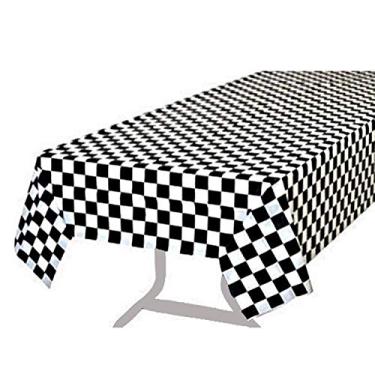 Imagem de BRICHBROW Pacote com 3 capas de mesa de piquenique para mesa com bandeira xadrez de plástico premium 54" x 104" Black & White