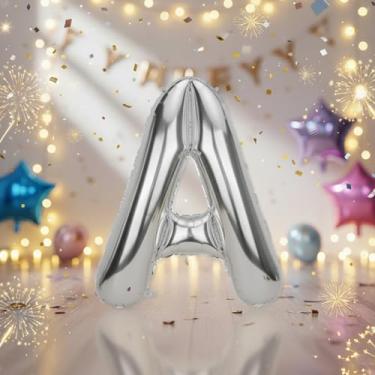 Imagem de Balões grandes de letra A de prata de 81 cm, balões de alfabeto Mylar preenchidos com hélio para festas de aniversário e decorações de aniversário, suprimentos de decoração de festa de prata grandes
