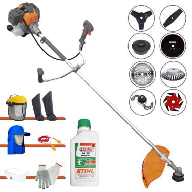 Imagem de Roçadeira Tekna RL430P À Gasolina 1,7HP 43cc Ideal Para Todos os Tipos de Trabalho Com Carretel + Kit de 7 Opções de Cortes + EPI + ÓLEO STIHL 2T