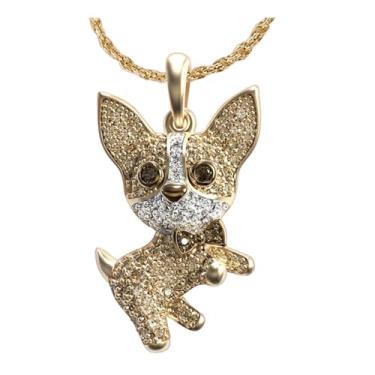Imagem de OSCCI Lindo colar com pingente de cachorro chihuahua de cristal dourado para mulheres com desenho animado de cachorro joia amante de animais, Liga metálica, Cristal