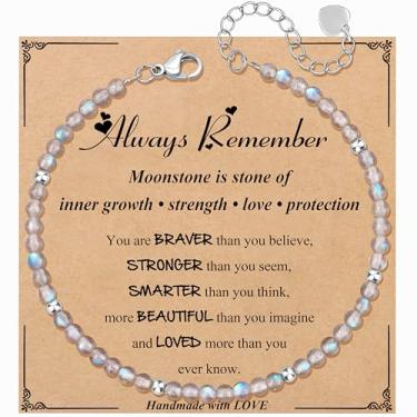 Imagem de JoycuFF Presente exclusivo de amizade para aniversário de melhor amiga, melhor amigo, colega de trabalho, presentes de Natal, pulseiras com contas de pedra da lua para mulheres, joias inspiradoras