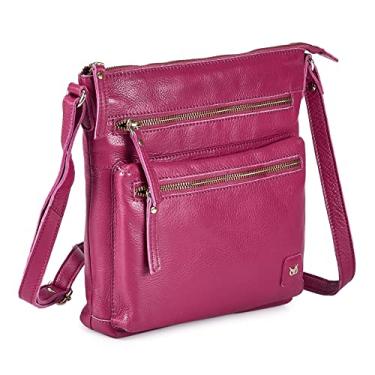 Imagem de Wise Owl Accessories Bolsas transversais pequenas para mulheres, bolsa de couro verdadeiro, cruzada, sobre o ombro, livro de bolso, Napa rosa fúcsia, 9.5" x 9" x 1.5"