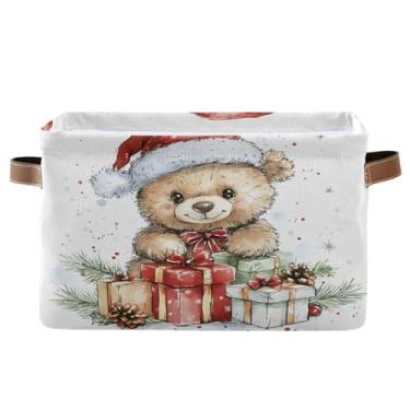 Imagem de Wassud Cesto de armazenamento com alças urso fofo chapéu de Natal dobrável lona dobrável cesta organizadora para armário, banheiro e decoração de casa, pacote com 2