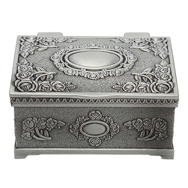 Imagem de Caixa de joias vintage de estanho antigo à prova de ferrugem resistente ao desbotamento de liga de zinco de veludo macio decorativo baú de bugigangas para mulheres meninas