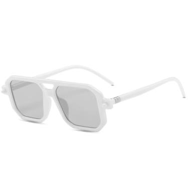 Imagem de Óculos de sol Twin Bridge de armação grande, feminino e masculino, luxuoso, para pesca ao ar livre, para dirigir, UV400 (branco e cinza)