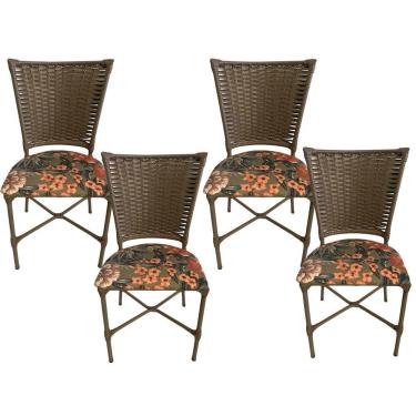 Imagem de 4 Cadeiras Vivara Mesa Jantar Estofada Cozinha Fibra Sintética Areia Assento floral Laranja