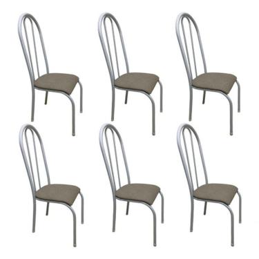 Imagem de Kit 6 Cadeira Sala Jantar Aço Tubolar Cozinha Corino Junco Bege