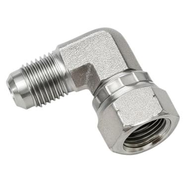 Imagem de Encaixe de tubo hidráulico de cotovelo de 90° de aço forjado rosca SAE 9/40.6 cm-18, adaptador giratório JIC macho de 3/20.3 cm x 3/20.3 cm fêmea JIC (substituição para tipo 6500-06-06-FG)