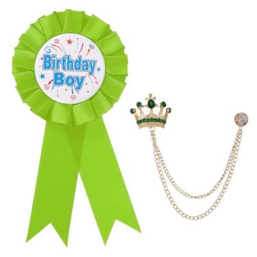 Imagem de PATIKIL Broche de botão de aniversário, alfinetes de crachá de fita de prêmio de tecido de cetim e broche de corrente pendurada em coroa para decoração de festa de aniversário, One Size, Liga de aço