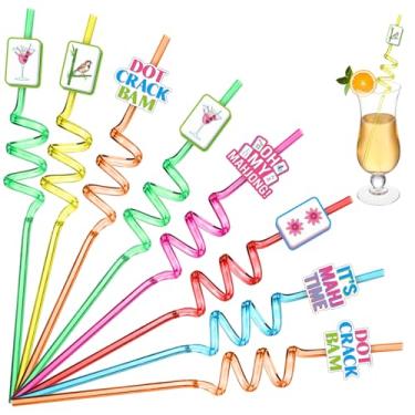 Imagem de Yungyan 24 canudos temáticos de Mahjong 6 estilos canudos de plástico reutilizáveis duráveis para noites de Mahjong, festas de aniversário, viagens à praia, festas de uso diário, presentes de