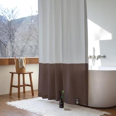 Imagem de onesevennine Cortina de chuveiro de designer coreana – reciclada, resistente à água, marrom acinzentado – Inclui 12 ganchos de plástico para fácil configuração