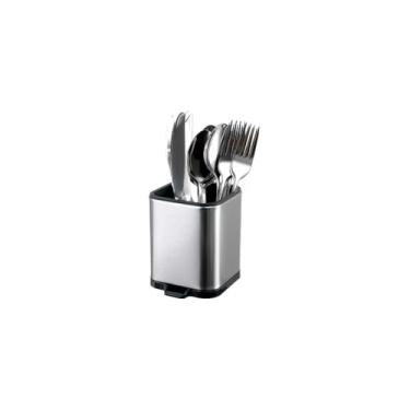 Imagem de Porta Talher com Dreno, Aço Inox Escovado e Plástico, 12x17 cm, 300g, Organizador de Talheres e Utensílios