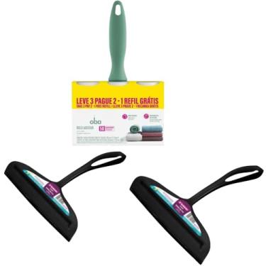 Imagem de Kit 2 Rodo de pia Preto e 1 Rolo Adesivo Tira Pelos com 2 Refis
