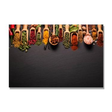 Imagem de Arte de parede colorida de especiarias e colher de tempero | Decoração de cozinha vintage | Arte moderna para casa e sala de jantar. B40. Tela somente 80 x 120 cm - 31,5 x 47,3 pol