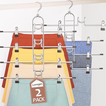 Imagem de Cabides para calças e saias com clipes, removíveis – cabides que economizam espaço, cabides de saia de 4 camadas para mulheres – organizador de armário e armazenamento de pendurar - pacote com 2