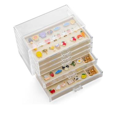 Imagem de SPAKOWN Estojo de exibição de pinos com 5 gavetas, caixa de exibição de pinos esmaltados à prova de poeira para colecionadores (bege)