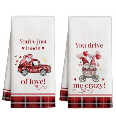 Imagem de Conjunto de 2 toalhas de cozinha de carro xadrez vermelho dia dos namorados para mulheres, casamento, inauguração de casa, aniversário, toalha de prato para cozinha, banheiro, decoração de casa