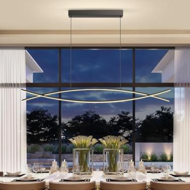 Imagem de Luminária de ilha de cozinha LED em arco, lustre criativo, moderno, dimerizável, pendente para sala de jantar, 120 cm, luminária com fio de metal dourado, design simples, luminária de embuti
