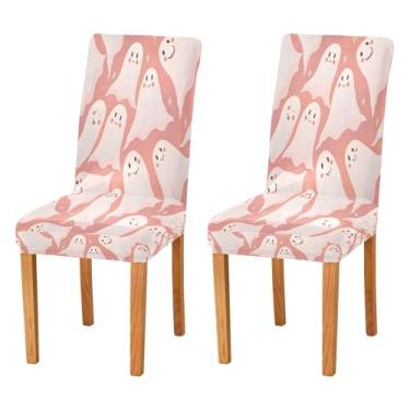 Imagem de Qilmy Conjunto de 4 capas elásticas para cadeira de jantar Halloween Boo, laváveis e removíveis, para sala de jantar, cozinha, hotel, banquete, festa, protetores de cadeira