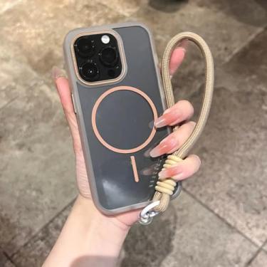 Imagem de HJZSZX Capa de celular com alça de pulso para iPhone 16pro, capa magnética transparente à prova de choque (para iPhone 16pro/ouro deserto)
