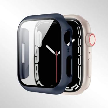 Imagem de Compatível com Apple Watch séries 10/9/8/7/6/5/4 40/41/44/45/42/46 mm, com um protetor de tela de vidro temperado e uma capa rígida de PC para proteção total. (azul escuro, 45 mm)