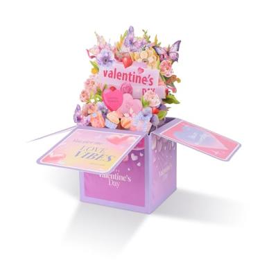 Imagem de Cartão Pop-Up Dia dos Namorados, Cartão Cumprimentos Pop-Up 3D Borboleta com Estampas Florais para Ela Ele Esposa Marido Namorada Namorado Presente Dia dos Namorados