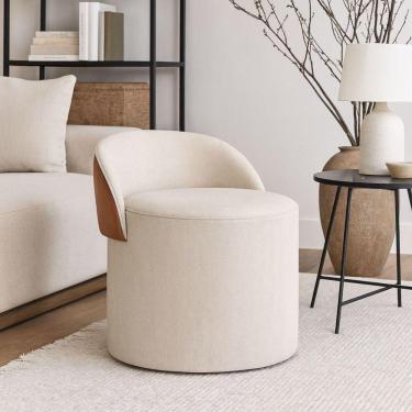 Imagem de Puff Encosto Corino Linho Sala Orgânico Quarto Redondo Banco Cor:bege