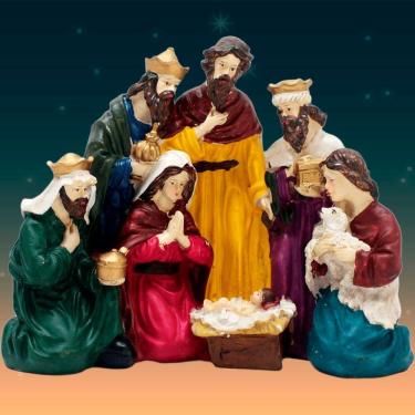 Imagem de Presépio Estatueta Sagrada Família Nascimento Jesus 25x20cm