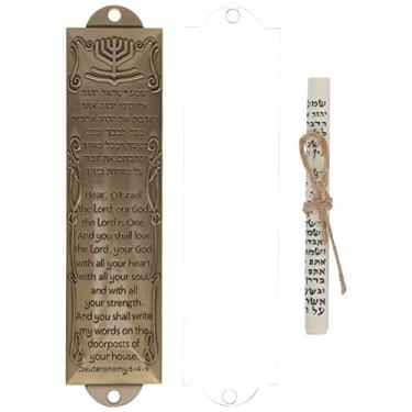 Imagem de SHINEOFI 1 conjunto de mezuzá de metal vintage para porta com pergaminho, placa mezuzá de liga metálica ornamento de porta judaica para bênção de casa e decoração espiritual