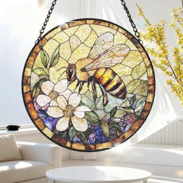 Imagem de 1 peça de decoração para pendurar apanhador solar de acrílico colorido, decoração de janela de 18 cm com design de vitral impresso, ideia de presente e ornamento de jardim para uso interno e externo