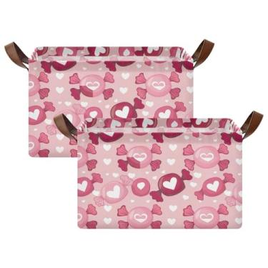 Imagem de Cestas decorativas dobráveis para decoração de casa com alças, caixas de 43 x 29 x 25 cm para organização, organizador de roupas rosa doce, pacote com 2