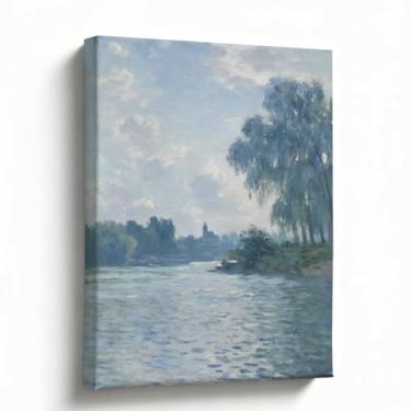Imagem de Riverbank Morning Light Canvas Wall Art, Impressionist Waterscape Impressão de pintura a óleo, paisagem envolta galeria para sala de estar quarto decoração de escritório, exibição de mesa, 20 x 25 cm