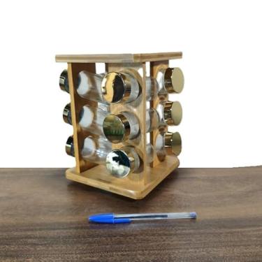 Imagem de Porta Tempero Torre Giratória Bambu 12 Potes 22x16x16cm 1,8k