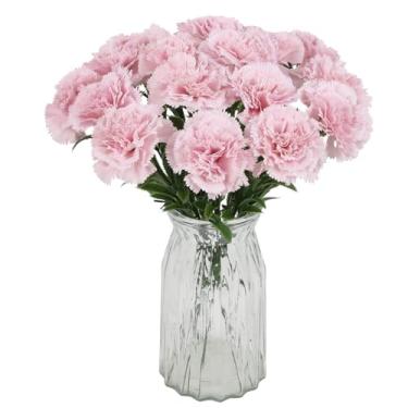 Imagem de Fqueelvys 16 peças de flores artificiais de cravos rosa 35 cm flores de seda de cravo falso com haste flores de cravos falsos para mesa de casa decoração de casamento arranjos florais (rosa escuro)