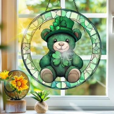 Imagem de Apanhador de sol de acrílico colorido, apanhadores de sol, decoração de janela suspensa de urso do dia de São Patrício, arte de parede de arco-íris, para varanda, interior e exterior, jardim, enfeites