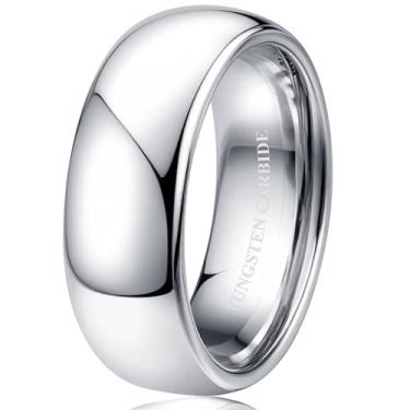 Imagem de Tungary Aliança de casamento de carboneto de tungstênio de 2 mm, 4 mm, 6 mm, 8 mm, para mulheres e homens, banhado a prata, abobadado, alto polimento, alianças de noivado e compromisso, aliança de