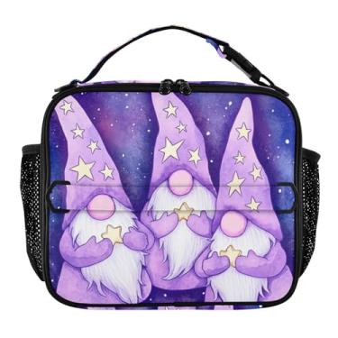 Imagem de Joisal Gnomos roxos fofos com estrelas, lancheira noturna para mulheres, lancheira personalizada para meninas, crianças, homens, lancheira para trabalho, floral, comida térmica, isolada para escola