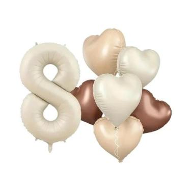 Imagem de Balões Brancos Em Forma De Coração Românticos 7pcs Conjunto De Números
