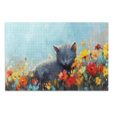 Imagem de Quebra-cabeças fofos com flores de gatinho para adultos 500, quebra-cabeças fáceis para adultos, jogos para adultos