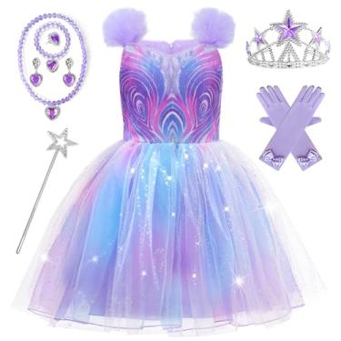 Imagem de Esvaiy Wicked Glinda Costume Girls Purple Tulle Sequin Dress with Accessories Glinda Dress for Girls Halloween Christmas Cosplay (Purple, 4-5 Years)