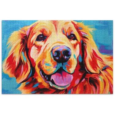 Imagem de Golden Retriever Quebra-cabeças de pintura de cachorro 1000 peças para adultos, presentes tecnológicos, quebra-cabeças legais para adultos, desenhos animados, animais
